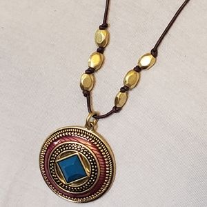 Lia Sophia goldtone medallion necklace purple blue